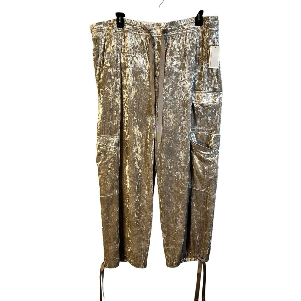 Jessica Simpson Velvet Cargo Pant Plus Size 3X Pearl Grey Drawstring Pockets NEW